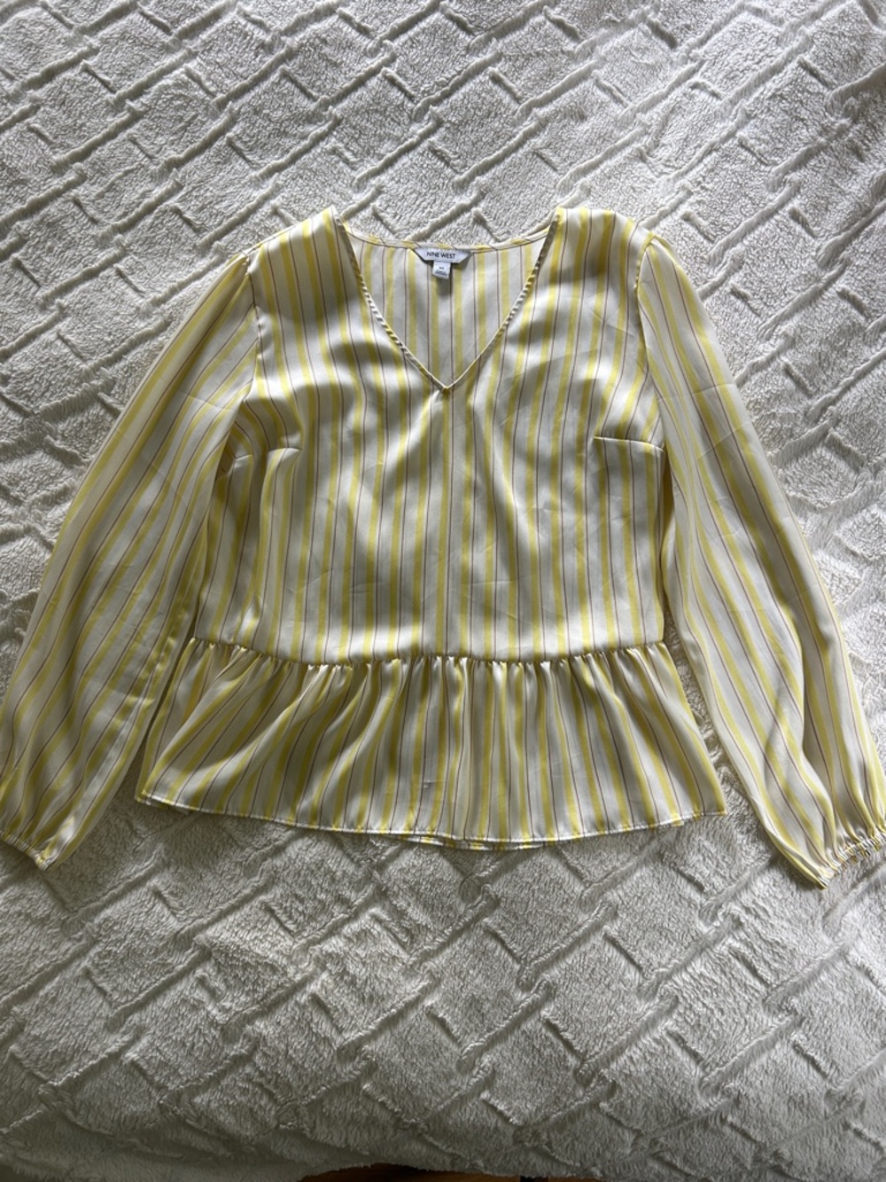 Striped V-Neck Peplum Blouse in Yellow and White